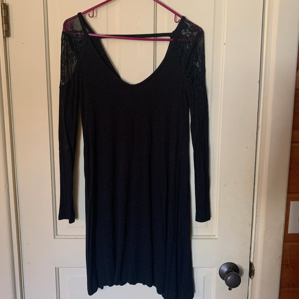 Lace shoulder black dress